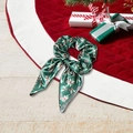 Chouchou de Noël en satin vert foncé avec nœud et motifs de cannes de bonbon - Style Baie de Houx Vert Foncé (LH2408048-I)
