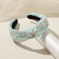Hellblauer geknoteter Haarreif mit rosa Schmetterlingen und Blumen für hohen Kronenlook - Grün