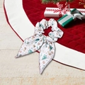 Chouchou en satin blanc avec motifs de Noël et longs rubans élégants pour cheveux - Style Sapin de Noël Blanc (LH2408048-L)