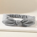 Elastic gray ribbed knit headband featuring a simple twist bow design for women - Silver Gray
