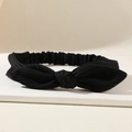 Elastic black ribbed knit headband with bunny ear bow design for women and girls - Black