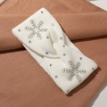 White knitted snowflake winter headband with colorful rhinestones and crossover twist detail - Cream