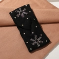 Black knit winter headband with snowflake rhinestones and center twist knot detail - Black