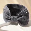 Donkergrijze gebreide hoofdband met glittersteentjes en elegant knoopontwerp - donkergrijs