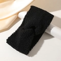 Diadema negra de felpa suave con nudo cruzado para invierno y cuidado facial - Negro