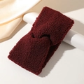 Diadema de forro polar de peluche burdeos con nudo cruzado para peinados de invierno - Burdeos