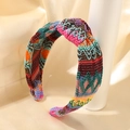 Bohemian multicolored embroidered knot headband for summer beach vacation style - Wave Embroidery (A)
