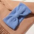Dikke blauwe pluche hoofdband van imitatiemink breisel met stijlvol knoopontwerp voor de winter - Blauw