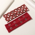 Bandeaux élastiques à pois marron et rouge foncé avec œillets métalliques argentés - Style Oeillets Métalliques (Rouge Vin Et Pois)