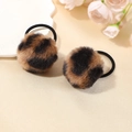 Cute leopard print plush ball hair scrunchies with elastic bands in 2-piece set - Light Coffee