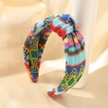 Bohemian style colorful embroidered knit headband with knot and geometric patterns - Ethnic Color Block (C)