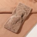 Gekreuztes Stirnband aus Kamel-Webpelz mit Perlen für Winteryoga und Haarstyling - Khaki