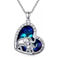 Collier cœur en cristal bleu avec motif éléphant et gravure I love you Mom - Bleu