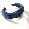 Eleganter dunkelblauer Samt-Haarreif mit Knotendesign und funkelnden Strasssteinen - Blaugrau