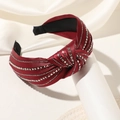 Serre-tête en satin rouge foncé avec nœud élégant et strass argentés étincelants - Rouge Foncé