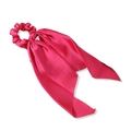 Elegant rose pink satin hair scrunchie with long ribbon streamers for ponytails - Rose Red