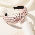 Serre-tête en satin rose avec nœud et double rangée de strass gris de luxe - Rose