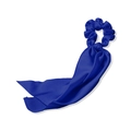 Elegant royal blue satin scrunchie with long ribbons for bow ponytail hair styling - Dark Blue