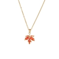 Golden maple leaf necklace for women featuring vibrant orange crystal rhinestones - Maple Leaf Necklace