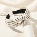 Vintage wide knotted headband in cream satin with sparkling rhinestones and metal studs - Off White