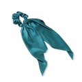 Elegant lake blue silk ribbon hair scrunchie with long streamers for high ponytail - Malachite green