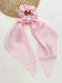 Pale pink satin bow scrunchie with long ribbons and smooth silk-like finish - Pink