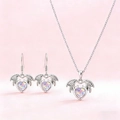 Parure collier et boucles d'oreilles cœur ailes de chauve-souris en opale argentée - Parure Collier Et Boucles d'Oreilles Argentée
