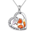 Silver heart necklace with orange fox and pink butterfly, engraved Always and Forever - Necklace