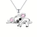 Collar con colgante de koala rosa en plata S925 con detalles de circonita cúbica rosa - Collar