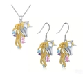 Cute unicorn jewelry set with colorful crystals including necklace and matching earrings - Necklace + Earrings