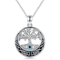 Gothic Tree of Life circle necklace with Evil Eye detail and Celtic knot borders - Necklace