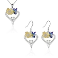 Parure de bijoux cœur tournesol en argent avec collier et boucles d'oreilles papillon - Collier Et Boucles d'Oreilles