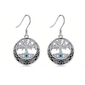 Vintage Tree of Life drop earrings with blue stone and Celtic knot design details - Earrings