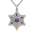 Exquisite silberne Schneeflocken-Kette mit lila Hauptstein und bunten Edelsteinen - Halskette