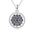 Rotating mandala lotus necklace set with purple gemstone and colorful accents - Necklace