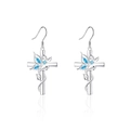Silver cross earrings with sky blue butterfly stones and fish hook design - Earrings