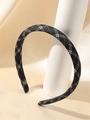 Padded black plaid bow hair claw clip with vintage checkered fabric for elegant hair styling - Black Plaid Headband