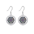 Colorful mandala lotus drop earrings with purple center stone and vibrant gems in silver - Earrings
