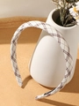 Classic cream plaid fabric headband with brown checkered pattern on elegant ceramic vase - Beige Plaid Headband