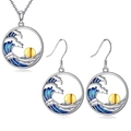 Set di gioielli alla moda con collana pendente mare e montagna e orecchini abbinati - Collana + Orecchini