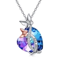 Collana con cuore di cristallo viola e blu con incisione I Love You elegante - Viola rosato