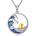 Collana con ciondolo onda e sole con dettagli in smalto blu su catena d'argento - Collana