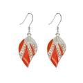 Ohrhänger in Blattform mit orange-weißem Emaille, Strasssteinen und silbernen Haken - Rotes Blatt Ohrringe