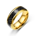 Polished gold-plated stainless steel ring with black carbon fiber inlay for men - US 6 / Gold