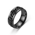 Macro view of black stainless steel spinner ring with center cuban chain relief detail - US 6 / Black Base/Black Chain