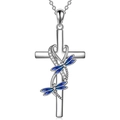 Collar de cruz con colgantes de libélula en esmalte azul y cristales en cadena de plata - Collar con dije