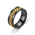 Detail of black polished stainless steel ring featuring an inset gold Cuban chain pattern - US 6 / Black Base/Gold Chain