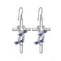Pendientes de cruz plateados con libélulas en esmalte azul y circonitas brillantes - Pendientes de gancho