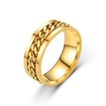 Men's gold titanium steel ring featuring a rotatable Cuban chain inlay on a white background - US 6 / Gold Base/Gold Chain