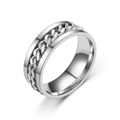 Bague spinner industrielle en acier inoxydable avec motif de chaîne cubaine rotative - US 6 / Argent